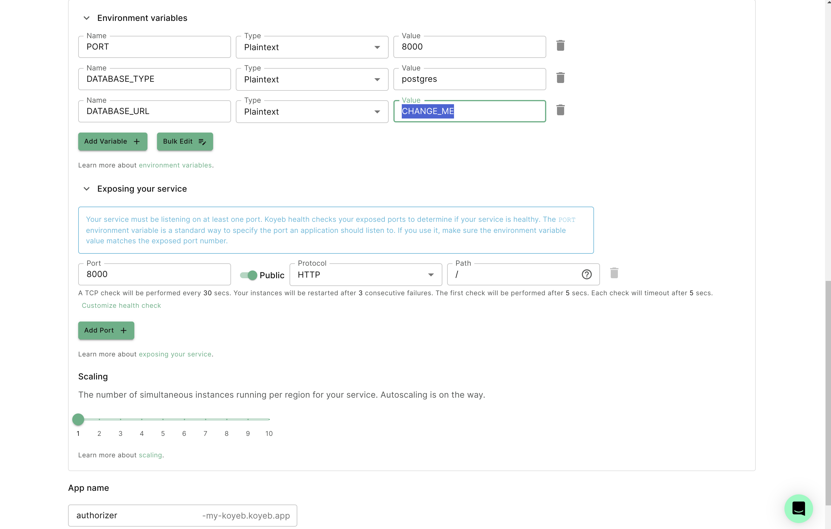 Koyeb database URL